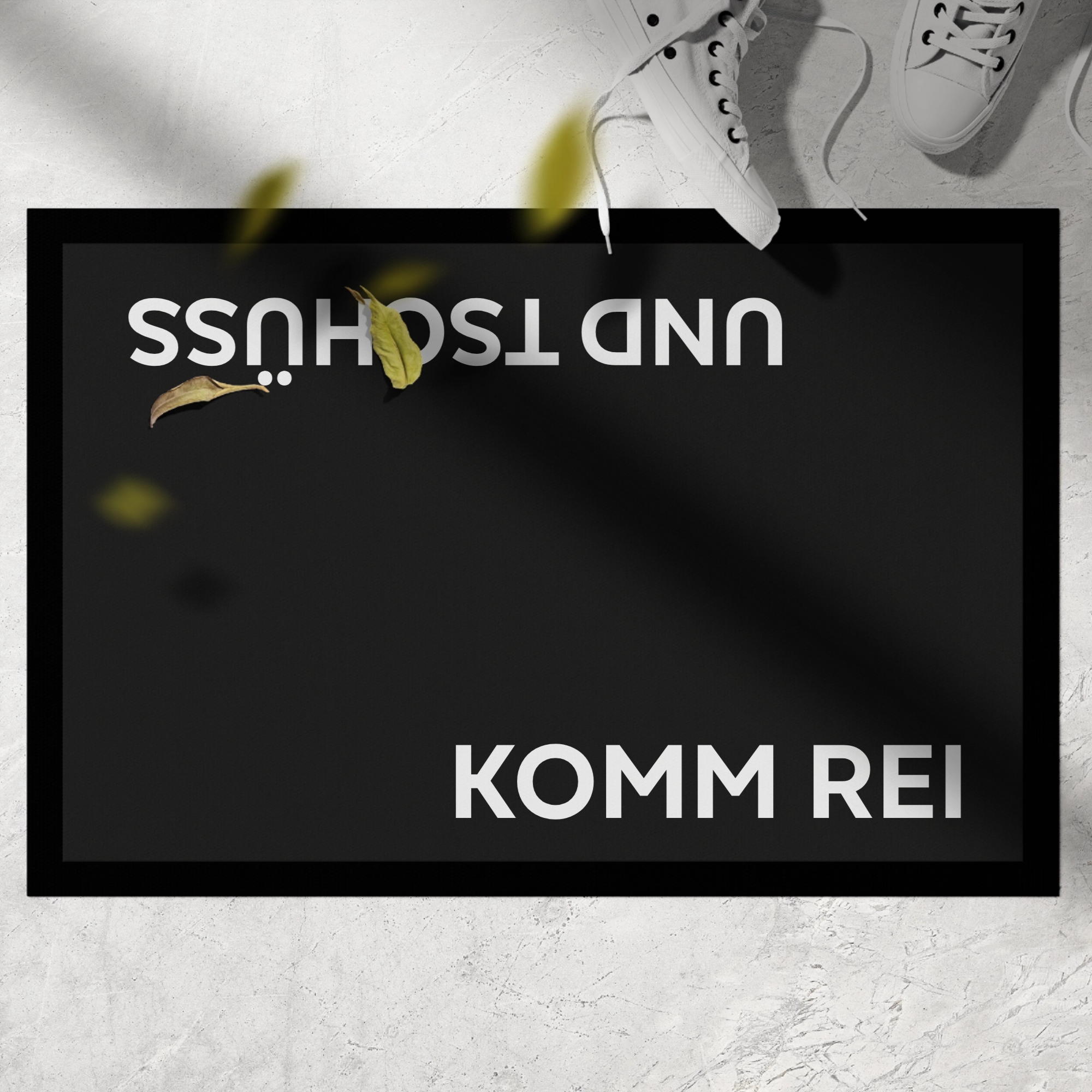 Personalisierte Fußmatte mit 2 Wunschtexten – Begrüßung & Abschied