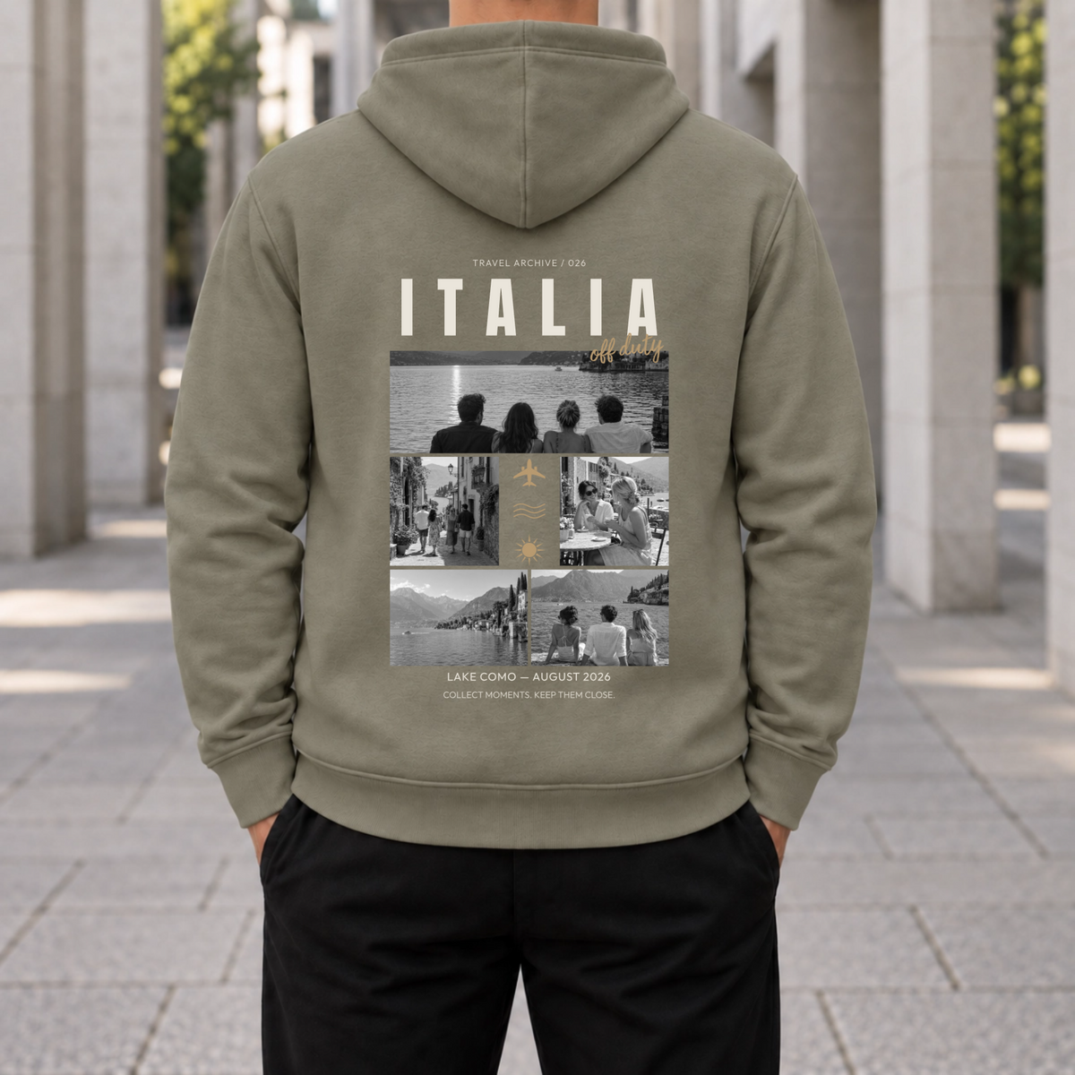 Personalisierter Reise Hoodie Herren mit 5 Fotos – Travel Archive