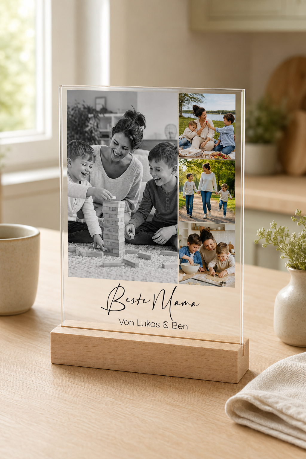 Personalisiertes Acrylglasbild für Mama mit 4 Fotos & Wunschtext – Fotocollage