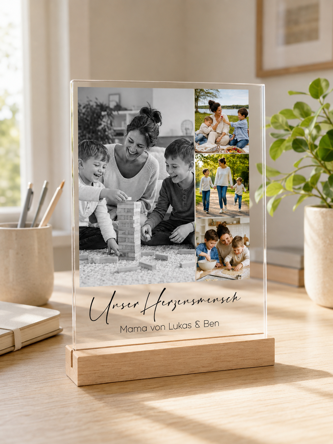 Personalisiertes Acrylglasbild für Mama mit 4 Fotos & Wunschtext – Fotocollage