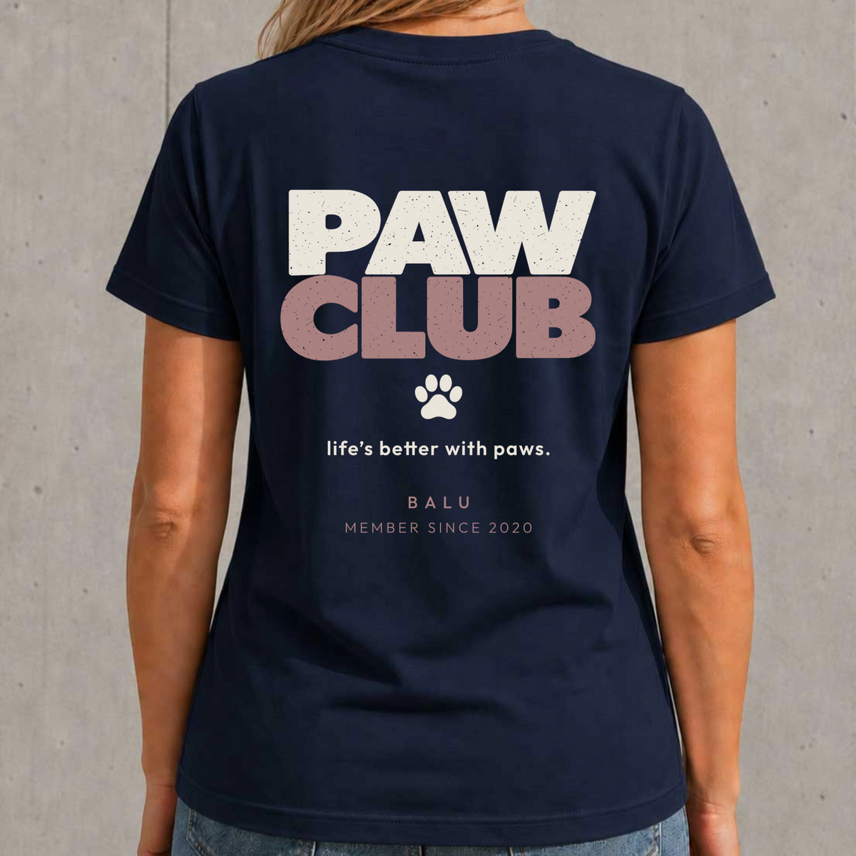 Navy PAW CLUB Damen T-Shirt – personalisierter Rückenprint