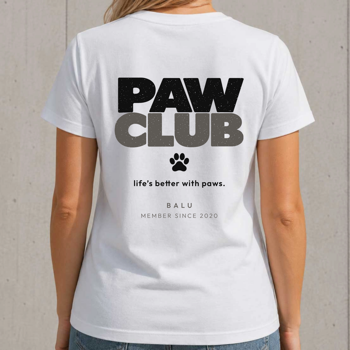 Weißes PAW CLUB Damen T-Shirt – personalisierter Rückenprint