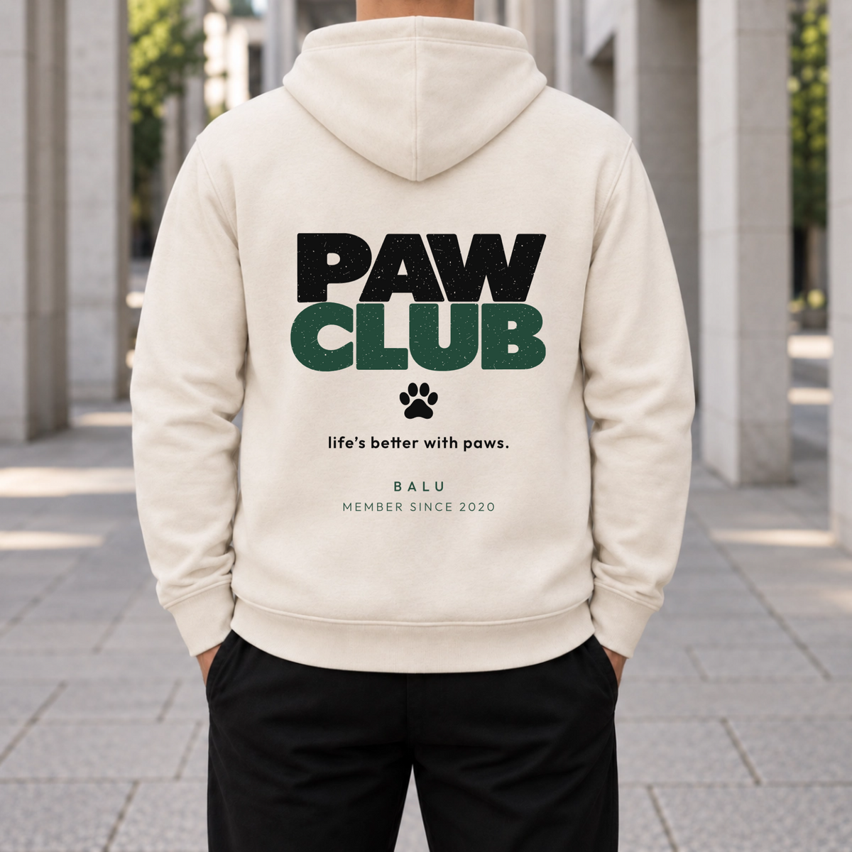 Natural PAW CLUB Herren Hoodie – personalisierter Rückenprint