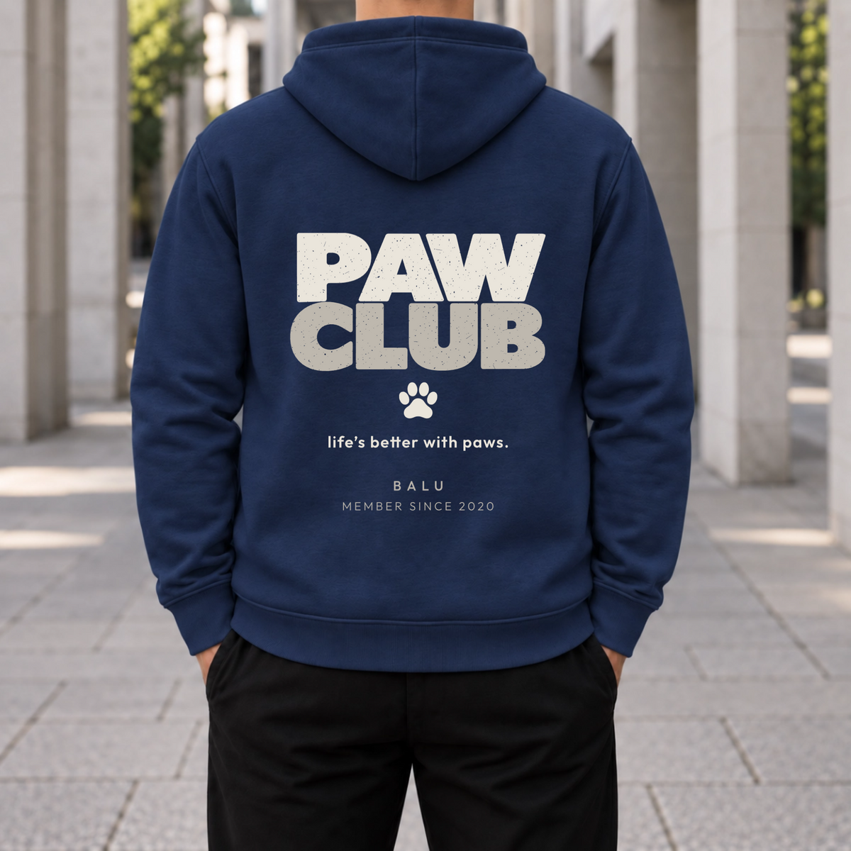 Navy PAW CLUB Herren Hoodie – personalisierter Rückenprint