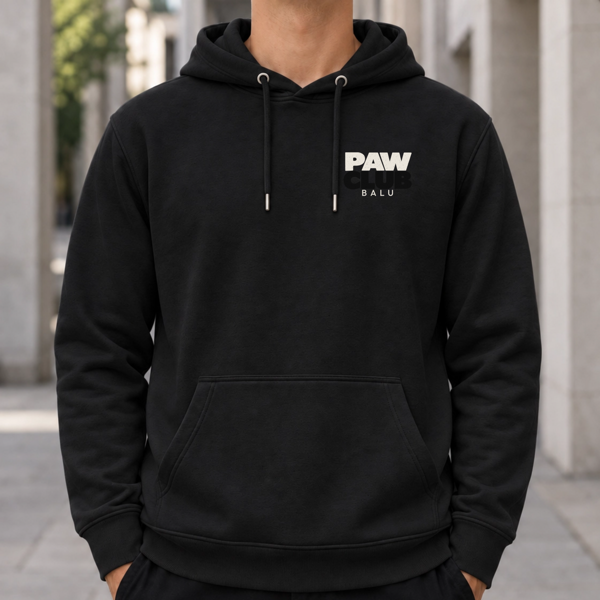 Schwarzer PAW CLUB Herren Hoodie – personalisierter Frontprint