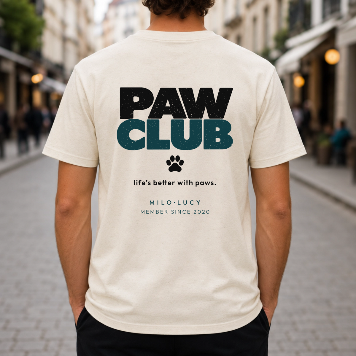 Natural PAW CLUB T-Shirt – personalisierter Rückenprint