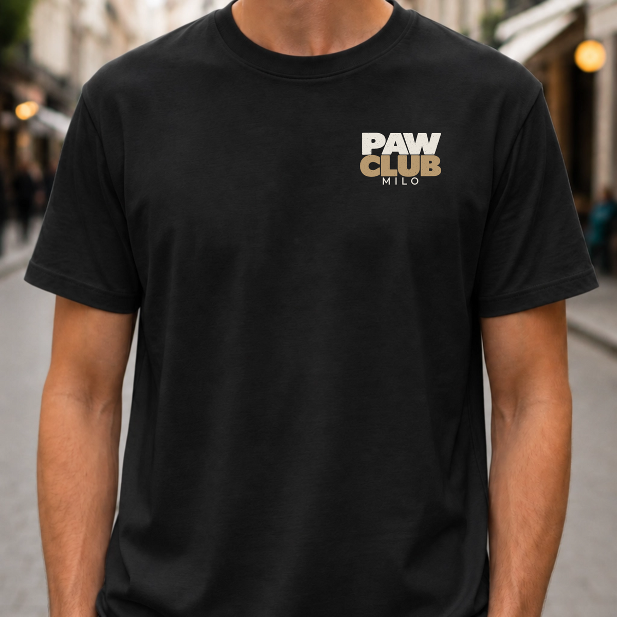 Schwarzes PAW CLUB T-Shirt – personalisierter Frontprint