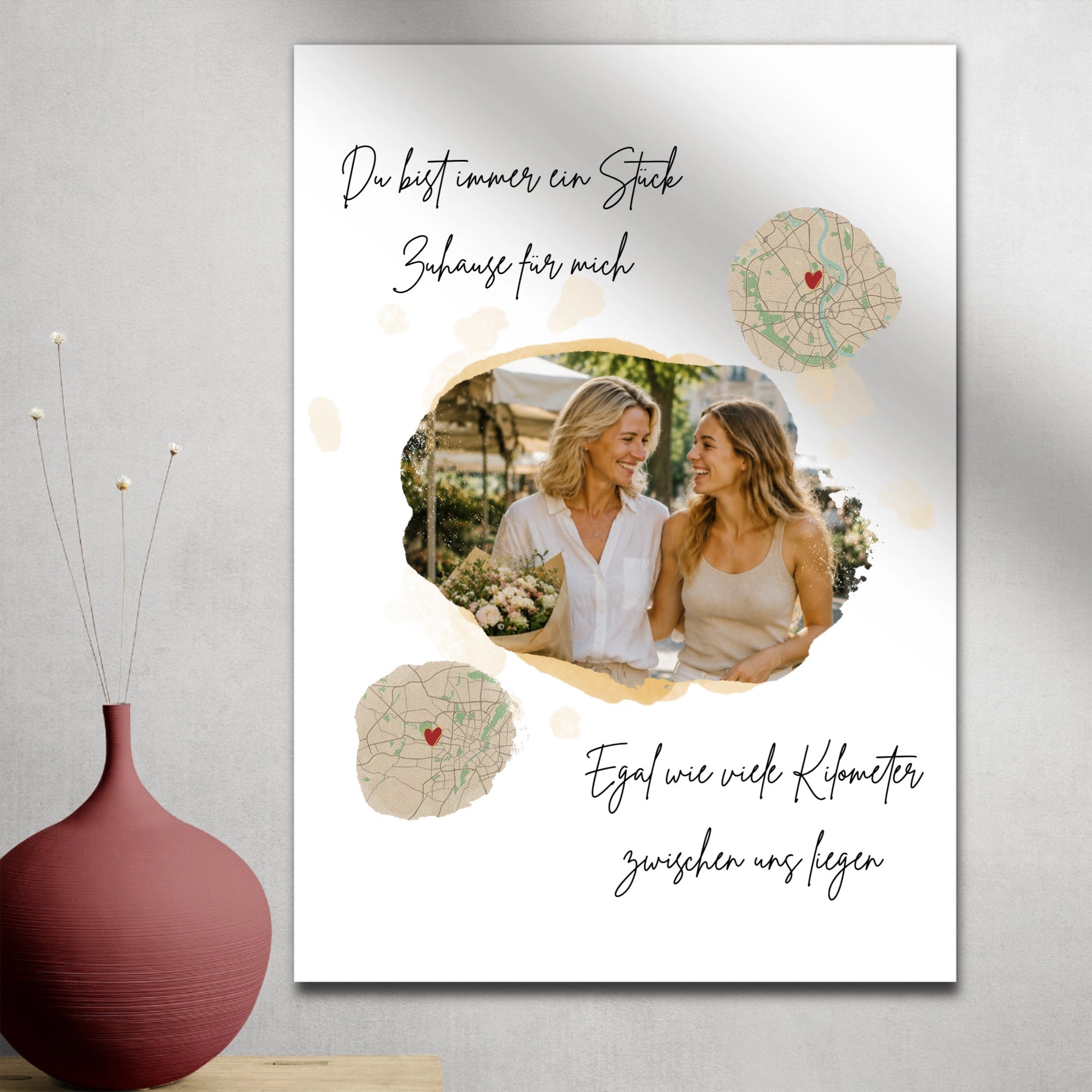 Personalisiertes Poster mit 2 Landkarten & Foto – Verbundene Orte
