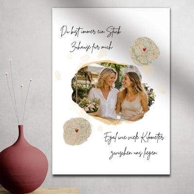 Personalisiertes Poster mit 2 Landkarten & Foto – Verbundene Orte
