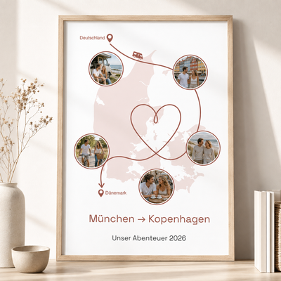 Personalisiertes Reiseposter mit Route & 5 Fotos