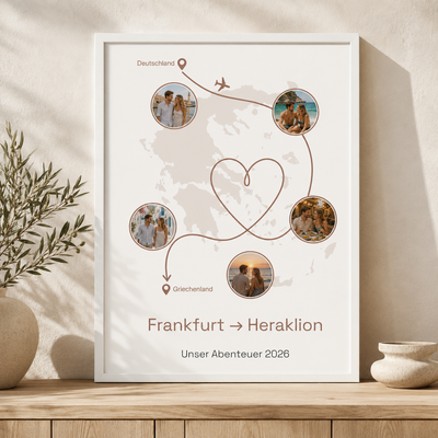 Personalisiertes Reiseposter mit Route & 5 Fotos