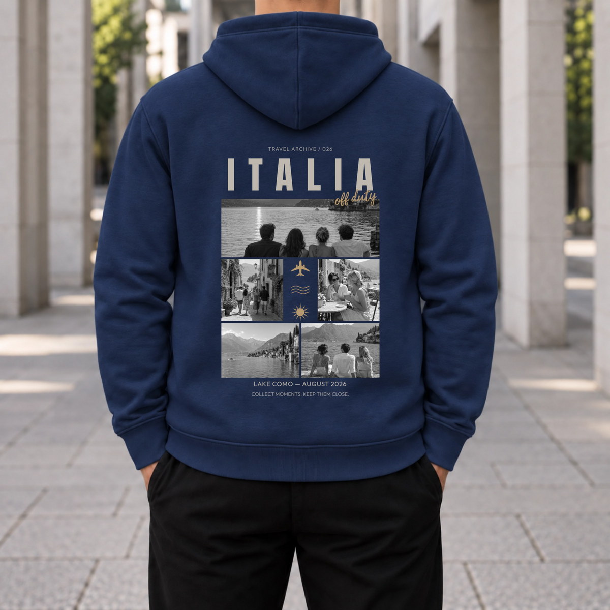 Personalisierter Reise Hoodie Herren mit 5 Fotos – Travel Archive