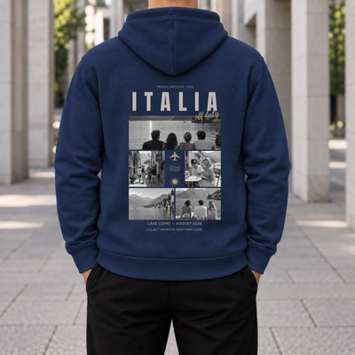 Personalisierter Reise Hoodie Herren mit 5 Fotos – Travel Archive