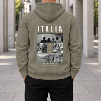 Personalisierter Reise Hoodie Herren mit 5 Fotos – Travel Archive