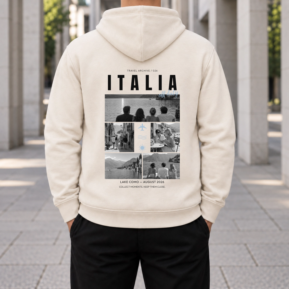 Personalisierter Reise Hoodie Herren mit 5 Fotos – Travel Archive