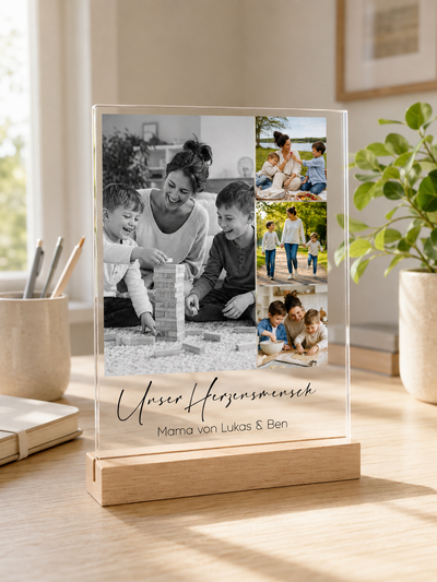 Personalisiertes Acrylglasbild für Mama mit 4 Fotos & Wunschtext – Fotocollage