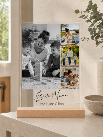 Personalisiertes Acrylglasbild für Mama mit 4 Fotos & Wunschtext – Fotocollage