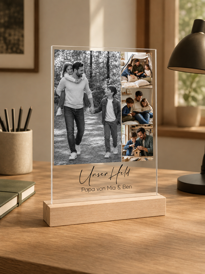 Personalisiertes Acrylglasbild für Papa DIN A6 – Fotocollage mit 4 Fotos