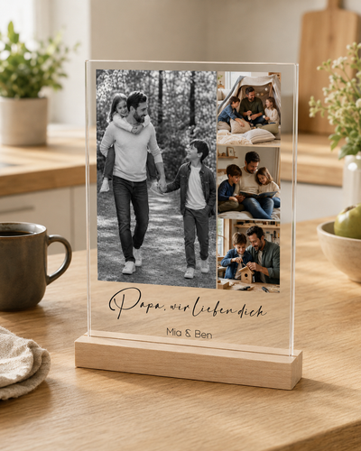 Personalisiertes Acrylglasbild für Papa DIN A6 – Fotocollage mit 4 Fotos