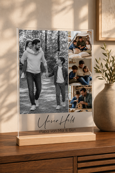 Personalisiertes Acrylglasbild für Papa DIN A6 – Fotocollage mit 4 Fotos