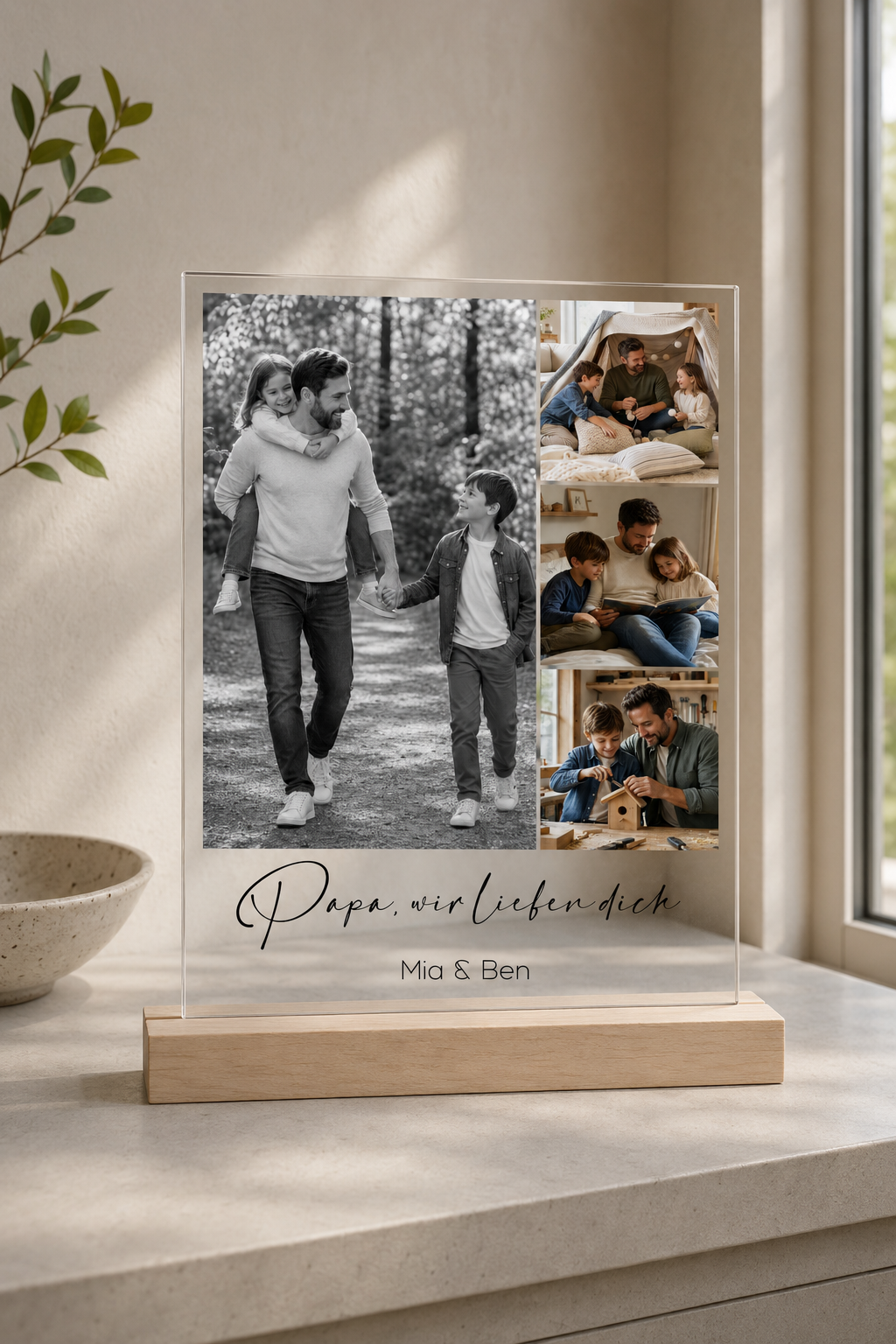 Personalisiertes Acrylglasbild für Papa DIN A6 – Fotocollage mit 4 Fotos