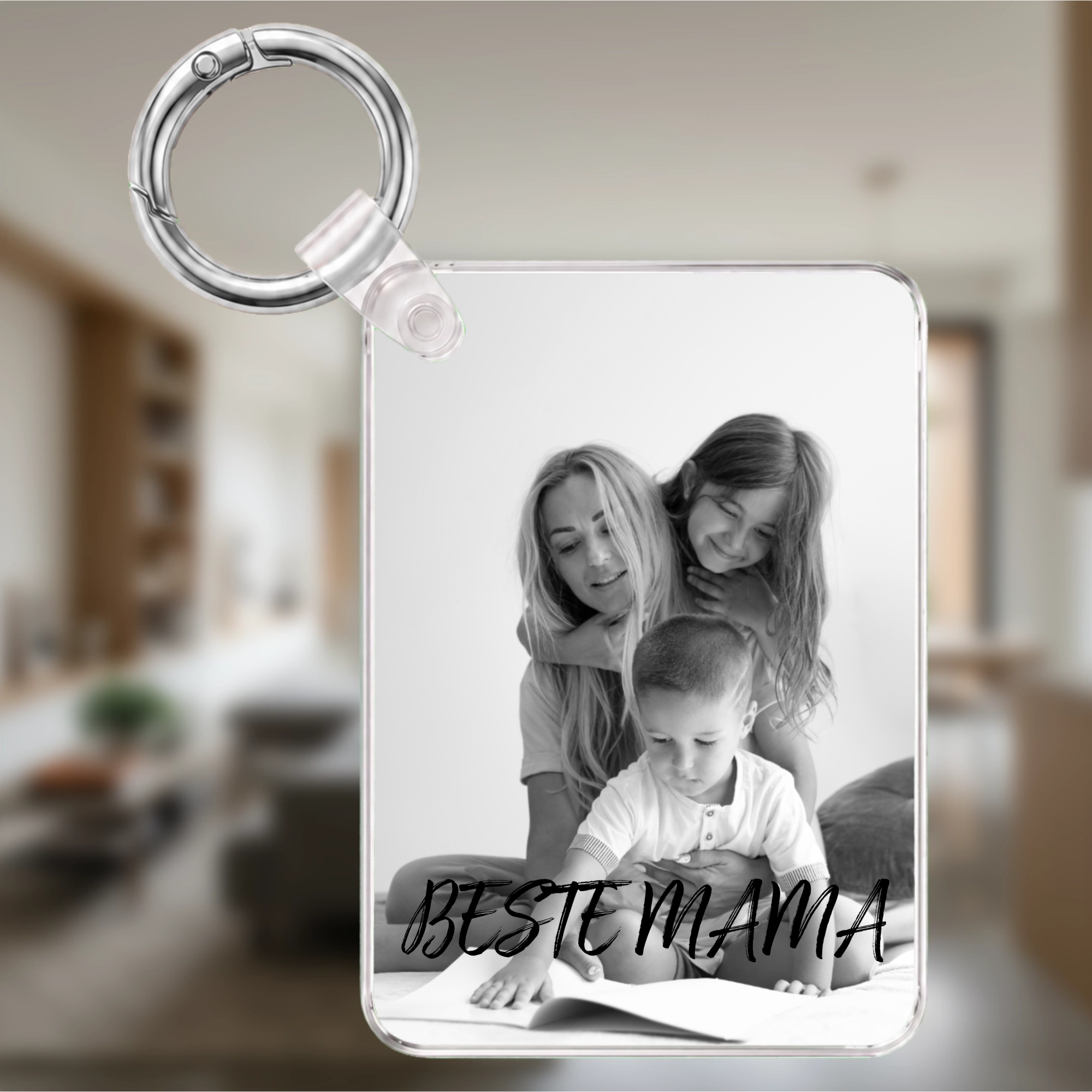 Personalisierter Foto-Schlüsselanhänger für Mama | Schwarz-Weiß