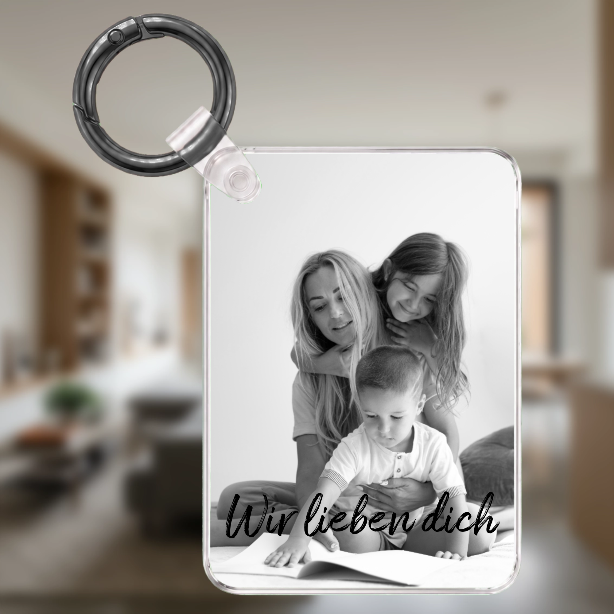 Personalisierter Foto-Schlüsselanhänger für Mama | Schwarz-Weiß