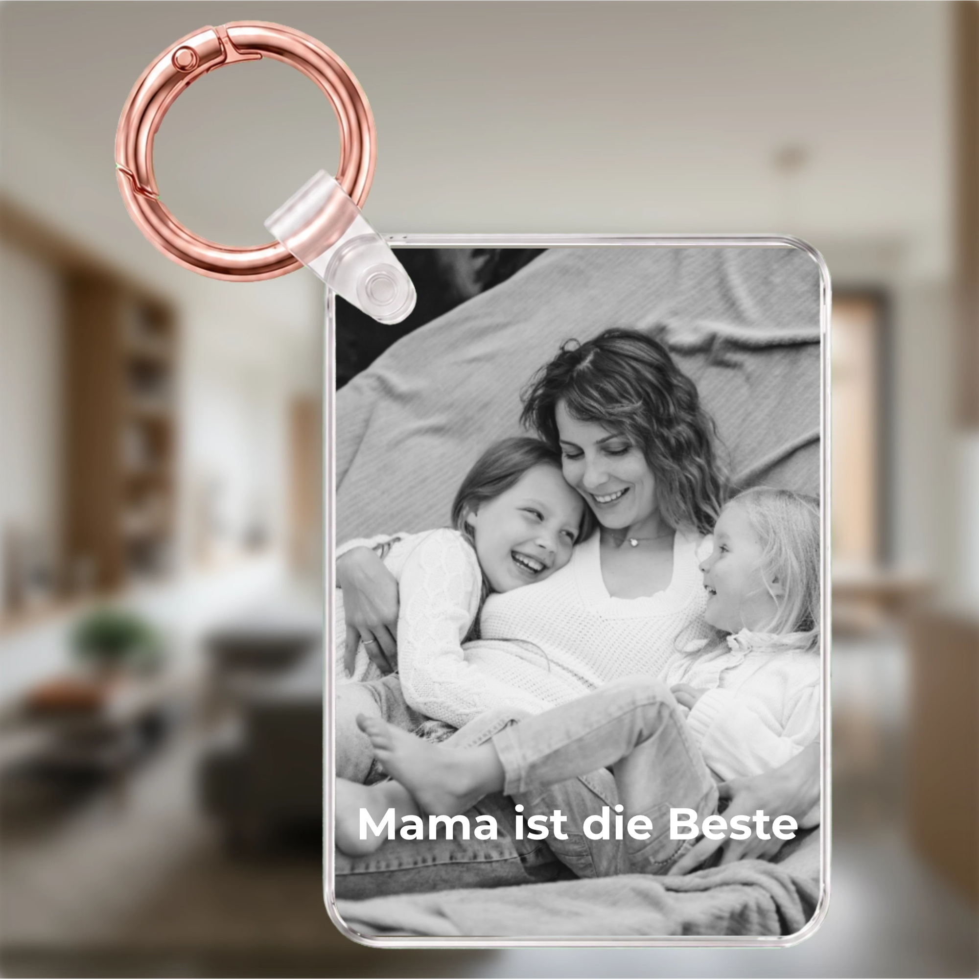 Personalisierter Foto-Schlüsselanhänger für Mama | Schwarz-Weiß