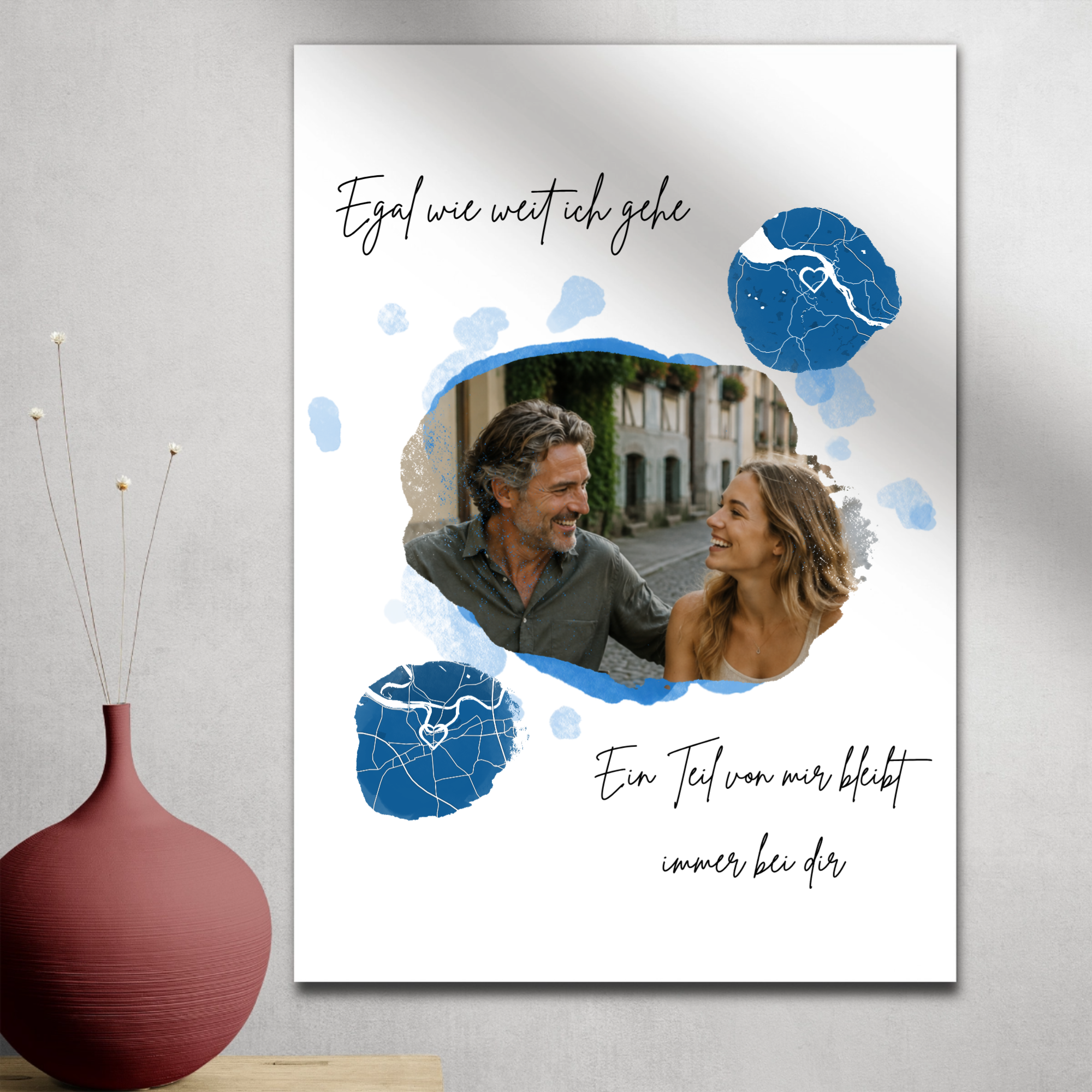 Personalisiertes Poster mit 2 Landkarten & Foto – Verbundene Orte