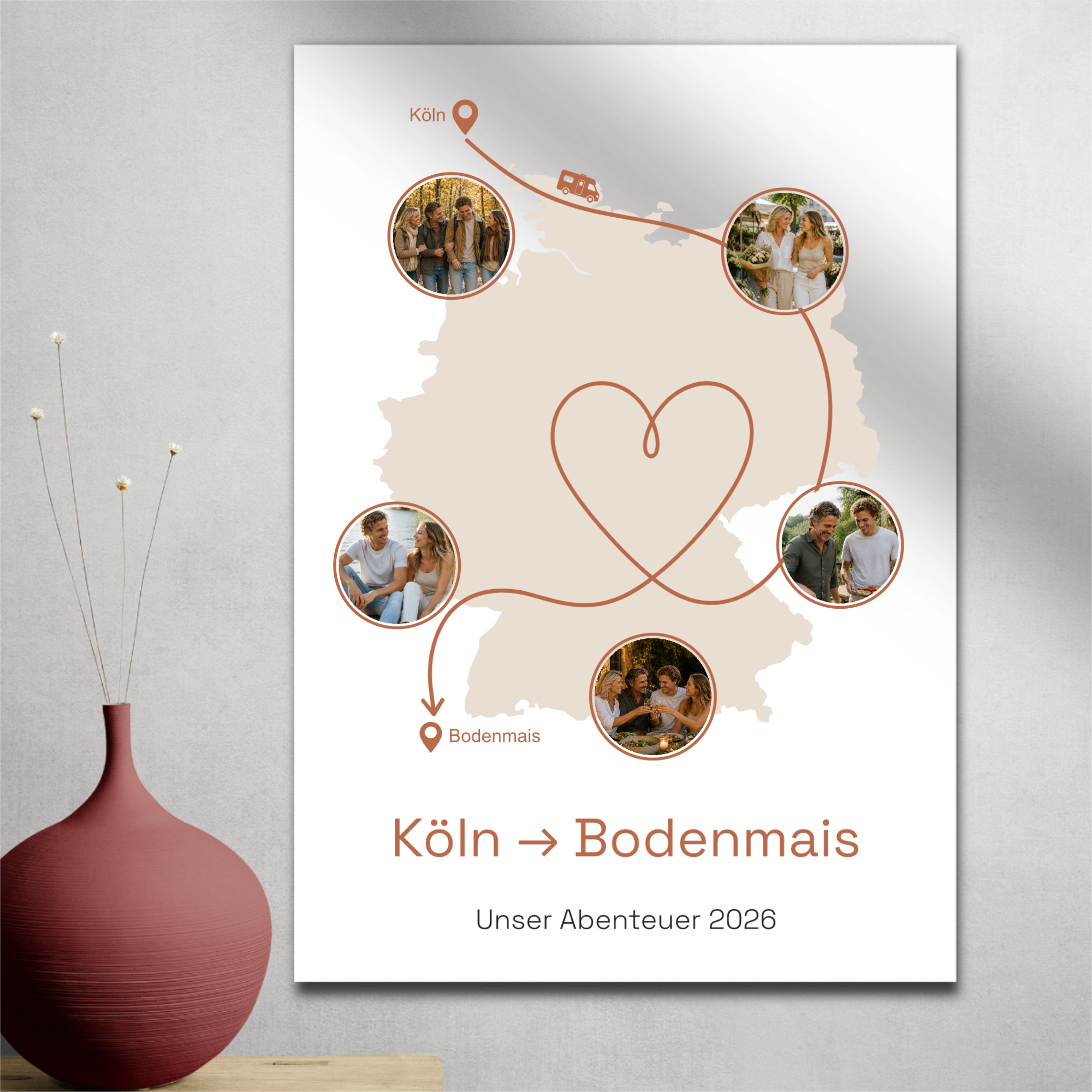 Personalisiertes Reiseposter mit Route & 5 Fotos