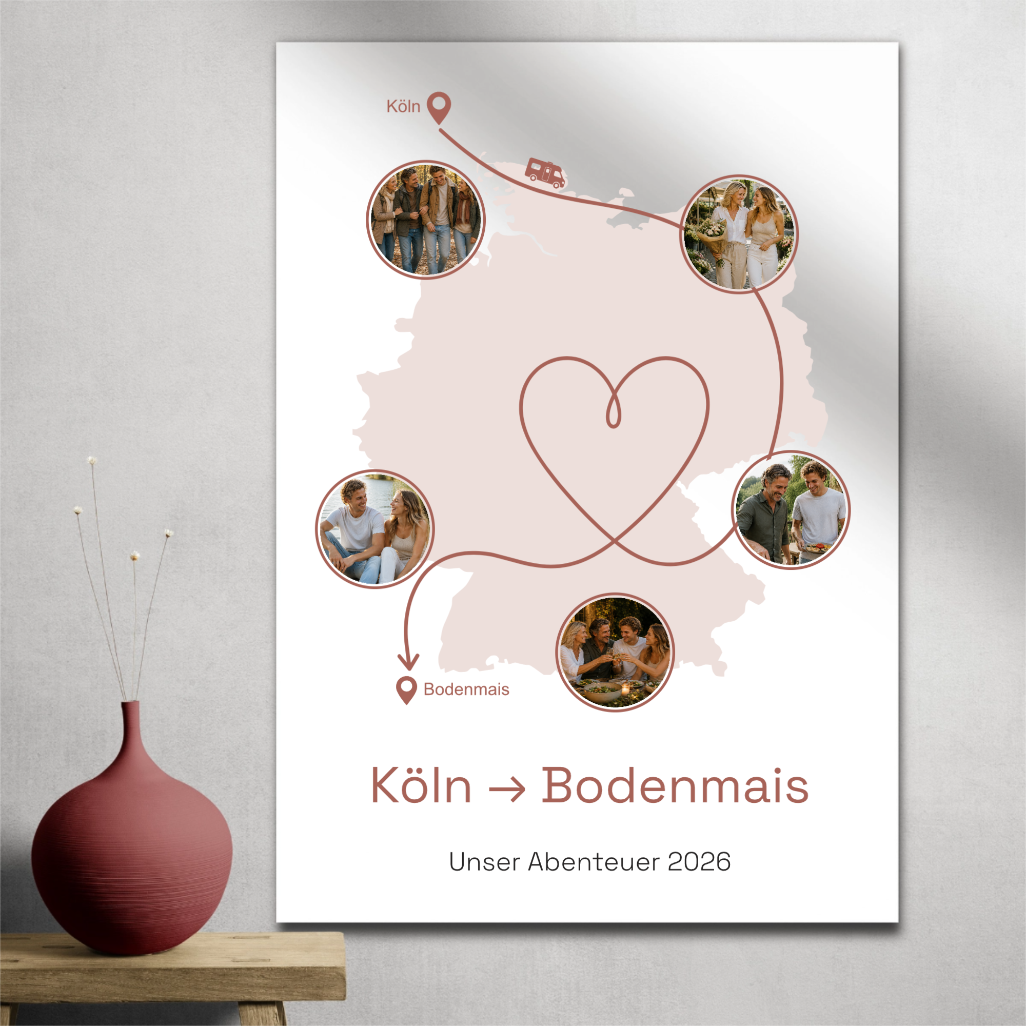 Personalisiertes Reiseposter mit Route & 5 Fotos