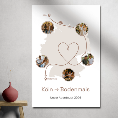 Personalisiertes Reiseposter mit Route & 5 Fotos