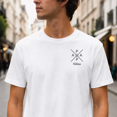 Personalisiertes Papa T-Shirt | Modernes Kreuz-Design mit Name & Jahreszahl
