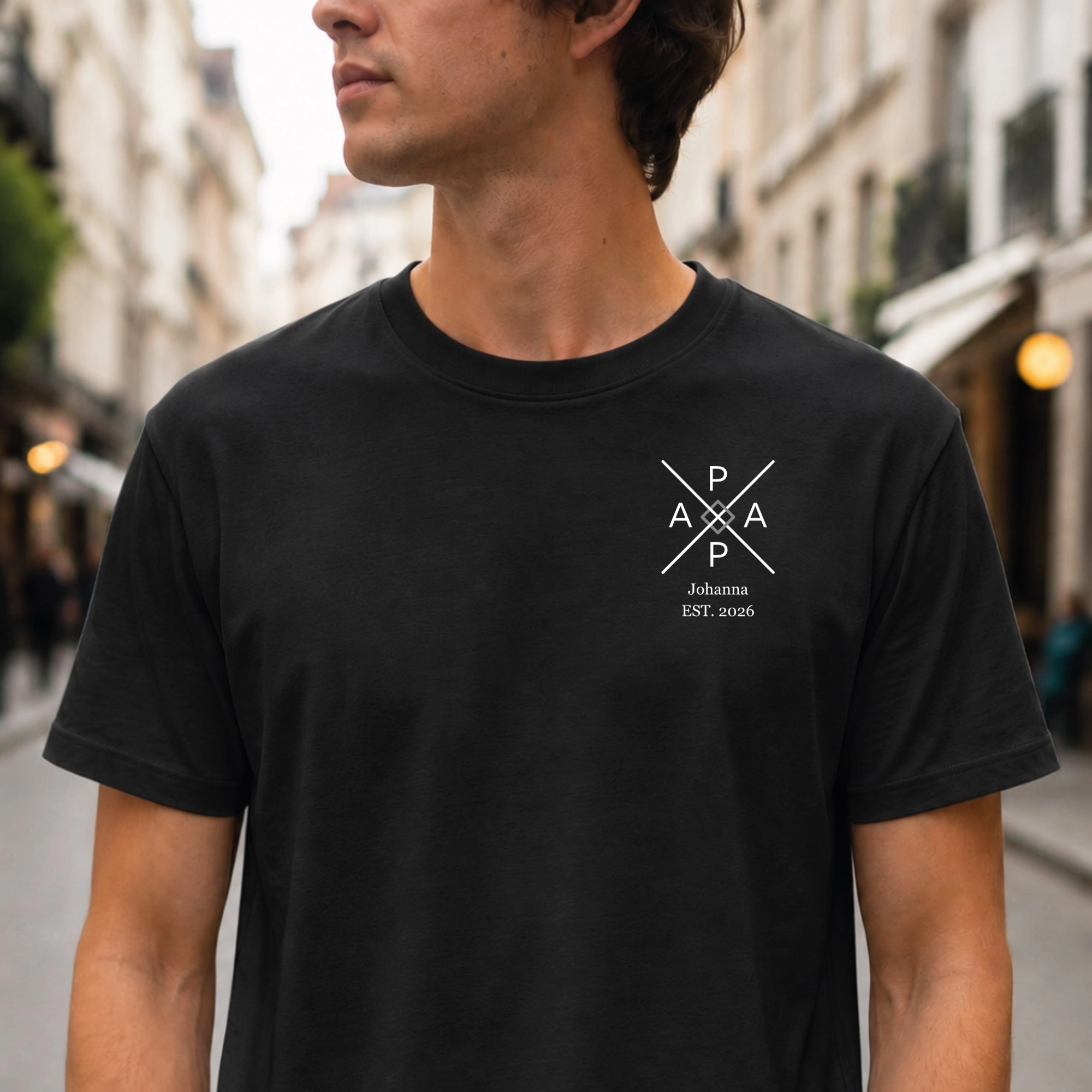 Personalisiertes Papa T-Shirt | Modernes Kreuz-Design mit Name & Jahreszahl