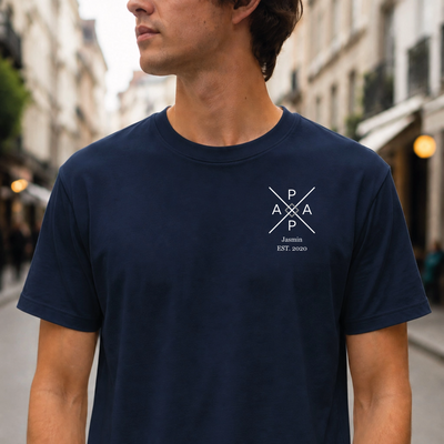Personalisiertes Papa T-Shirt | Modernes Kreuz-Design mit Name & Jahreszahl
