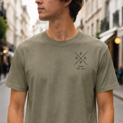 Personalisiertes Papa T-Shirt | Modernes Kreuz-Design mit Name & Jahreszahl