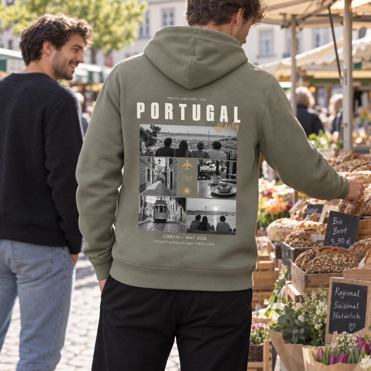 Personalisierter Reise Hoodie Herren mit 5 Fotos – Travel Archive