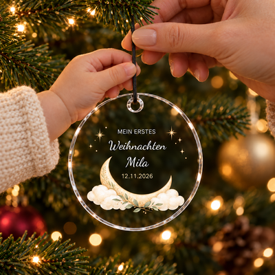 Personalisierter Christbaumschmuck zum ersten Weihnachten mit Babyhand