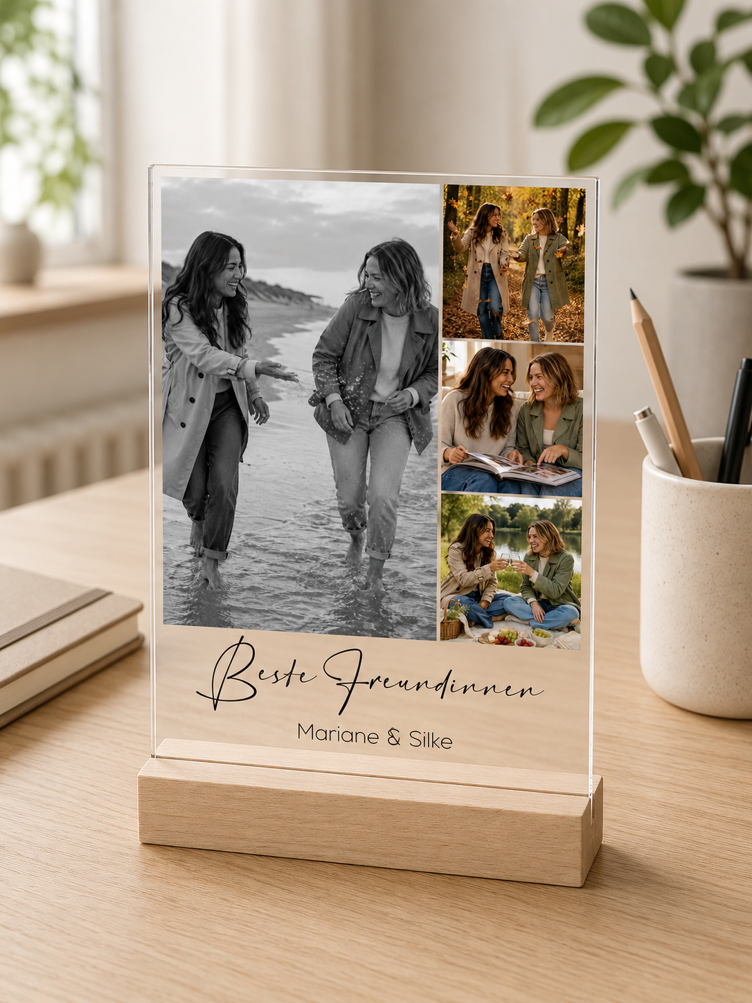 Personalisiertes Acrylglasbild mit 4 Fotos & Wunschtext – Fotocollage