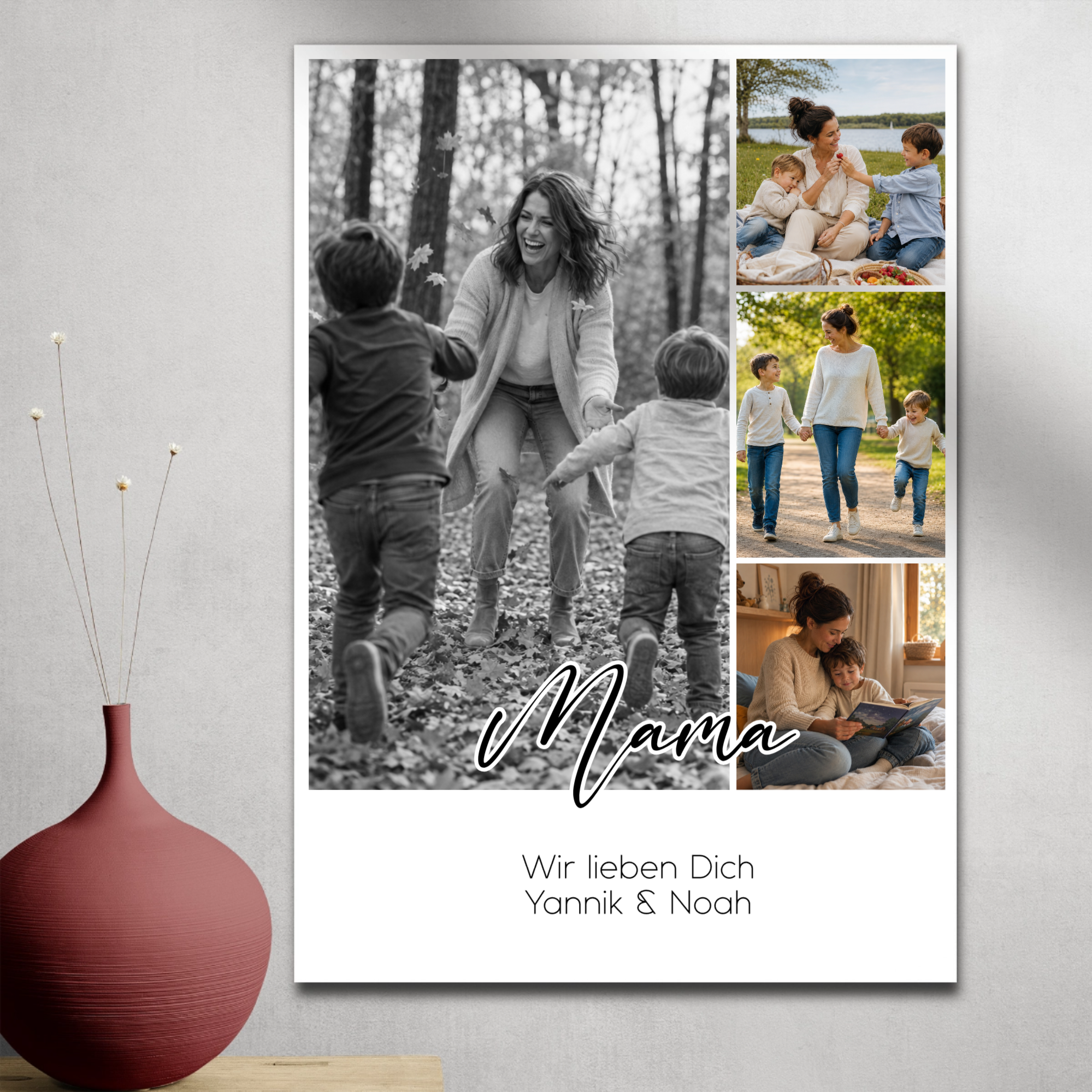 Personalisiertes Fotoposter für Mama mit 4 Fotos & Wunschtext