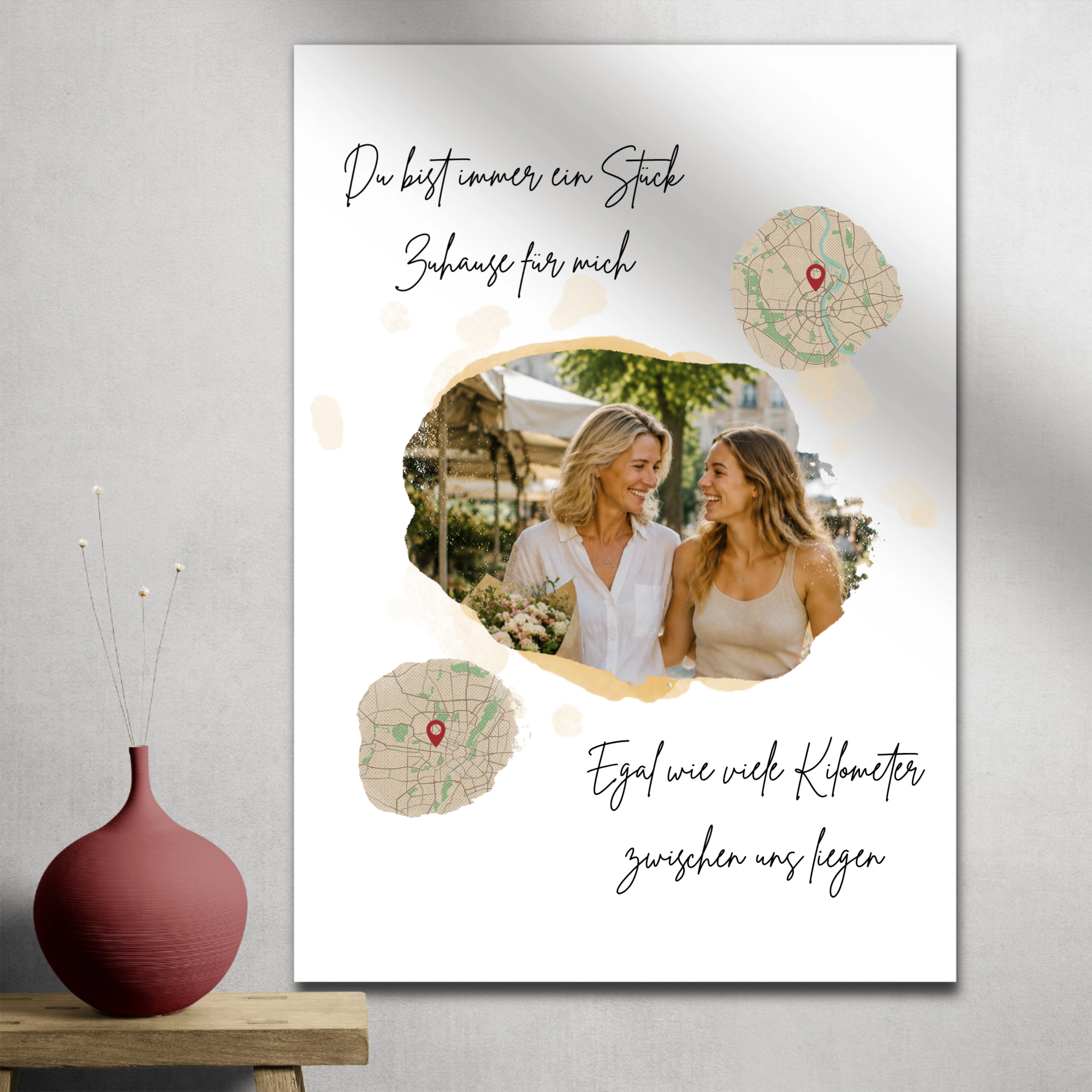 Personalisiertes Poster mit 2 Landkarten & Foto – Verbundene Orte