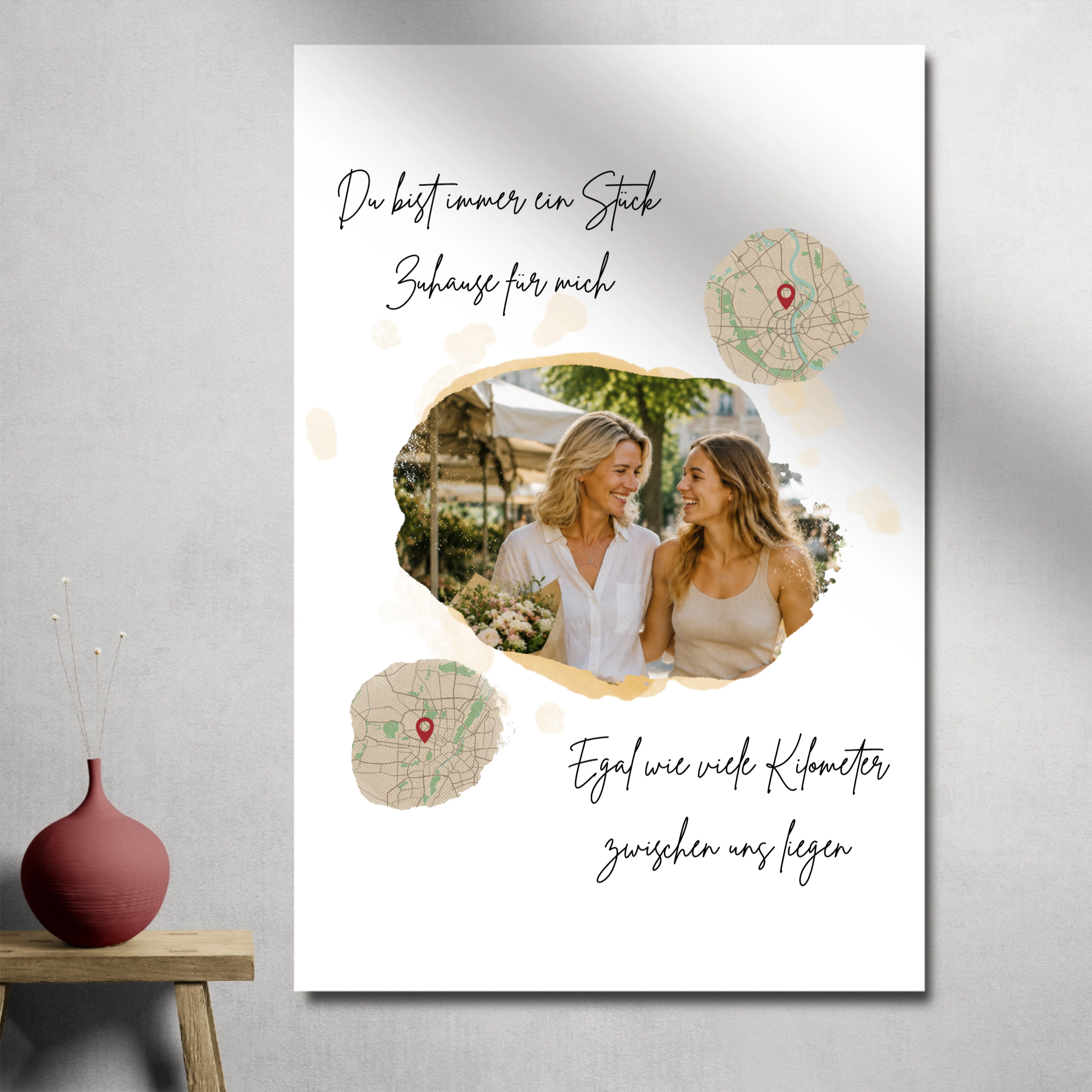Personalisiertes Poster mit 2 Landkarten & Foto – Verbundene Orte