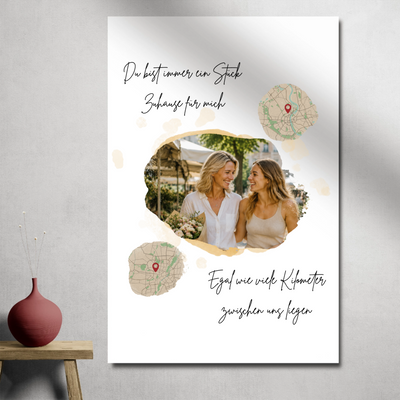 Personalisiertes Poster mit 2 Landkarten & Foto – Verbundene Orte
