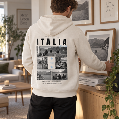 Personalisierter Reise Hoodie Herren mit 5 Fotos – Travel Archive