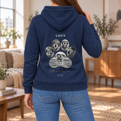 Personalisierter Haustier Hoodie Damen in Navy – Rückenprint