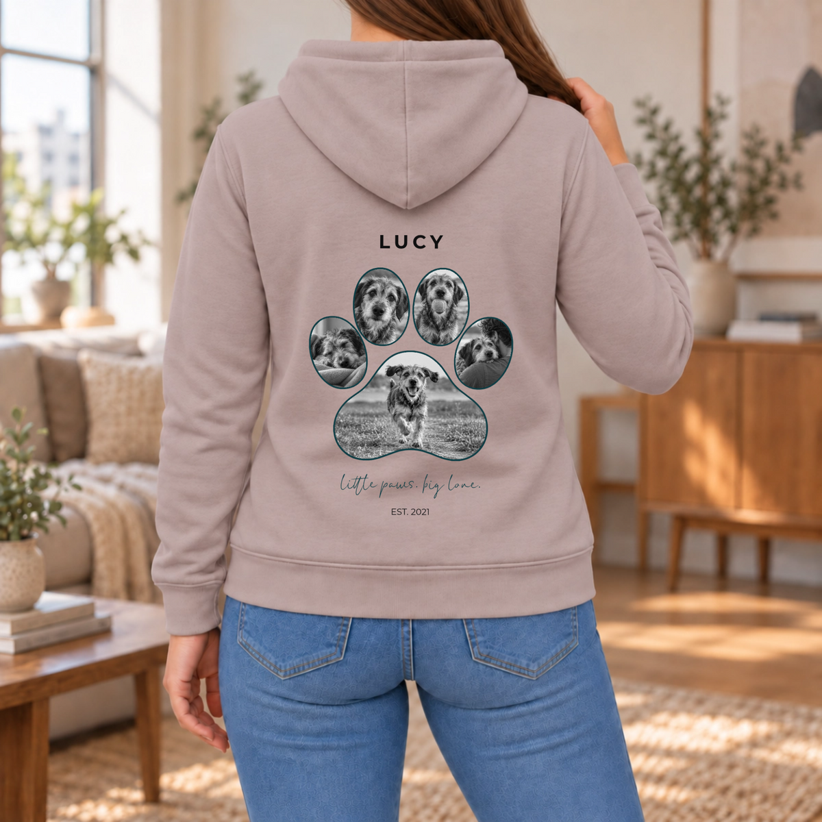 Personalisierter Haustier Hoodie Damen in Rosé-Taupe – Rückenprint