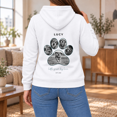 Personalisierter Haustier Hoodie Damen in Weiß – Rückenprint