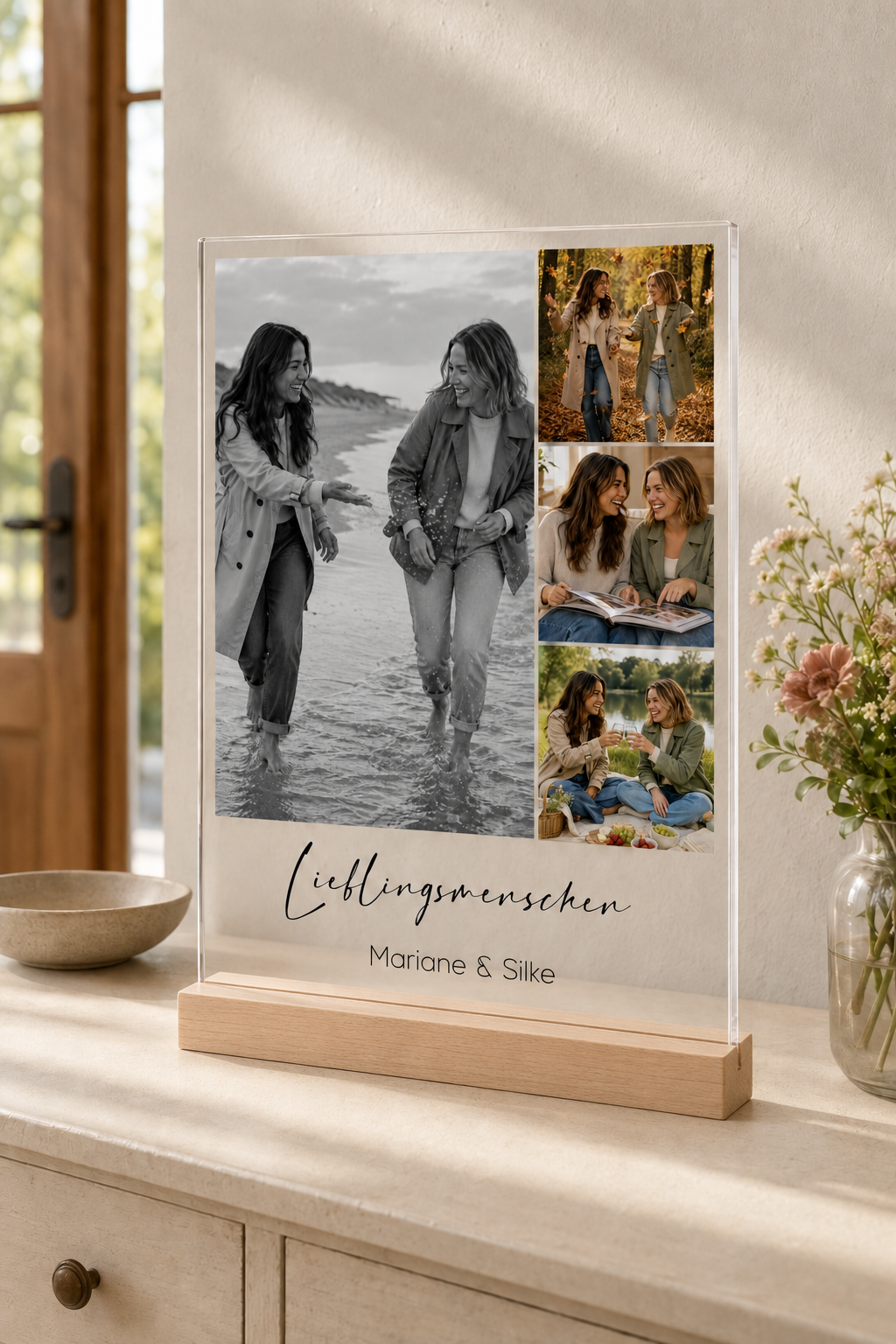 Personalisiertes Acrylglasbild mit 4 Fotos & Wunschtext – Fotocollage
