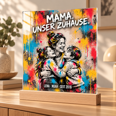 Personalisiertes Mama Acrylglasbild mit zwei Kindern