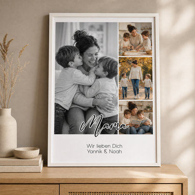 Personalisiertes Fotoposter für Mama mit 4 Fotos & Wunschtext